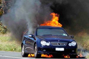 Driver lucky as car bursts into flames