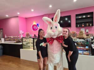 Easter Bunny hops in