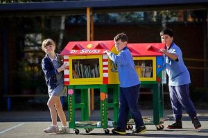 Library trolleys fill a recess